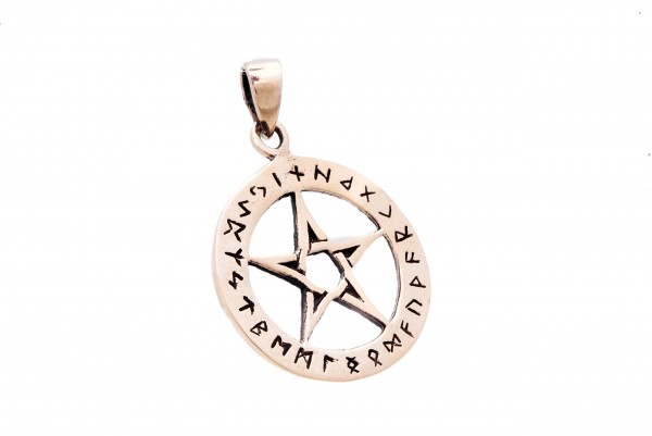 Amulett, Anhänger 'Futhark Runen Pentagramm' aus Bronze - Mittelalter, Larp, Fantasy Schmuck