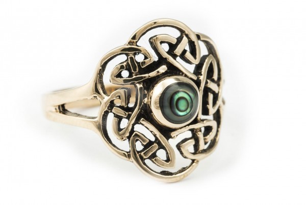Keltischer Bronze Ring 'Tavia' Paua Muschel