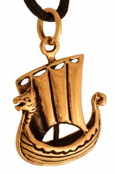 Wikinger Anhänger 'Wikingerschiff mit Drachenkopf' aus Bronze - Mittelalter, Larp, Reenactment Schmu