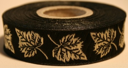 Borte Blätter in Schwarz-Gold, 19 mm- Webborte zur Verzierung mittelalterlicher Kostüme und Larp Gew