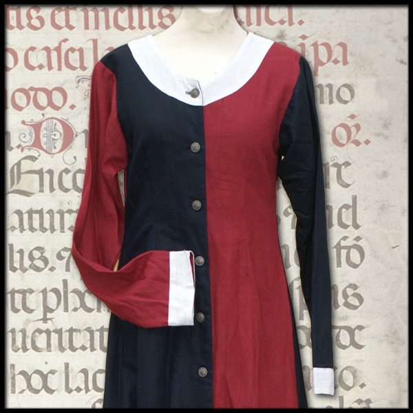 Spätmittelalterliches Kleid, geknöpft, mi-parti, 100 % Baumwolle Mittelalter und LARP Gewand Maßanfe