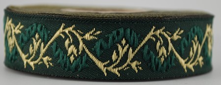 Borte Blumenranke in Grasgrün-Gold, 19 mm- Webborte zur Verzierung mittelalterlicher Kostüme und Lar