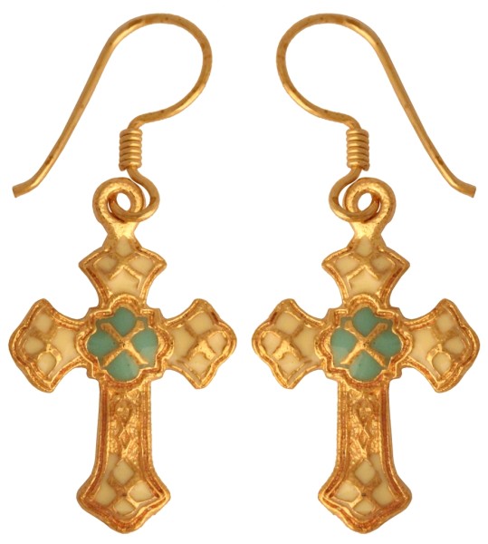 Ohrhänger Bronze Kreuz Iduna türkis - Schmuck Accessoire für Fantasy, Mittelalter, Larp, Hippie, Eth