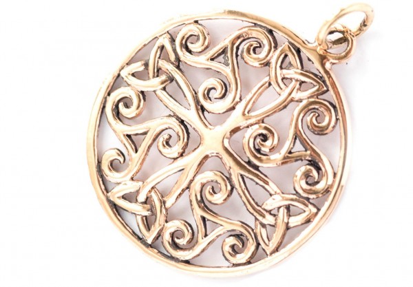 Keltisches Amulett, Anhänger 'Keltisches Kreuz mit Triskeln' aus Bronze- Mittelalter, Larp, Reenactm