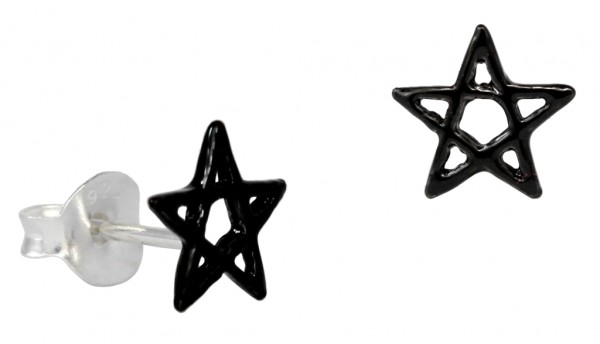 Ohrstecker 'Pentagramm Sarala schwarz' Sterling Silber 925 - Schmuck für Mittelalter, Reenactment un