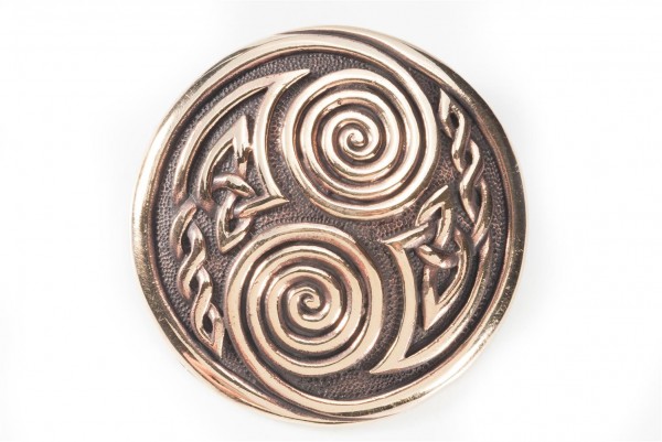 Fibel Brosche 'Doppelspirale Massiv' aus Bronze - Mittelalter, Larp, Fantasy Schmuck