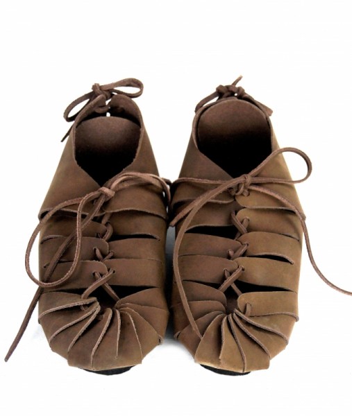 Mittelalterschuhe Bundschuhe aus Nubukleder schwarz - Mittelalterliches Schuhwerk