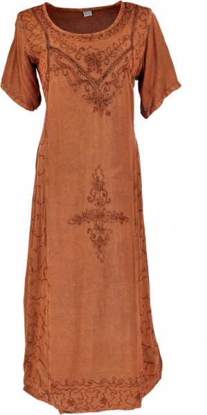 Besticktes Boho Sommerkleid, indisches Hippie Kleid - rostorange
