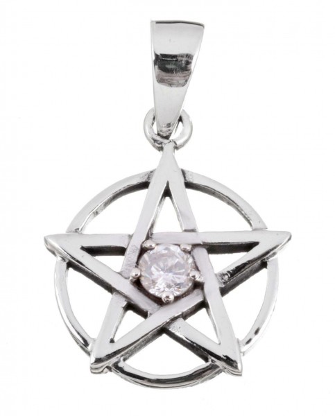 Amulett, Anhänger 'Pentagramm mit weißem Stein' aus Silber 925 - Mittelalter, Larp, Fantasy Schmuck