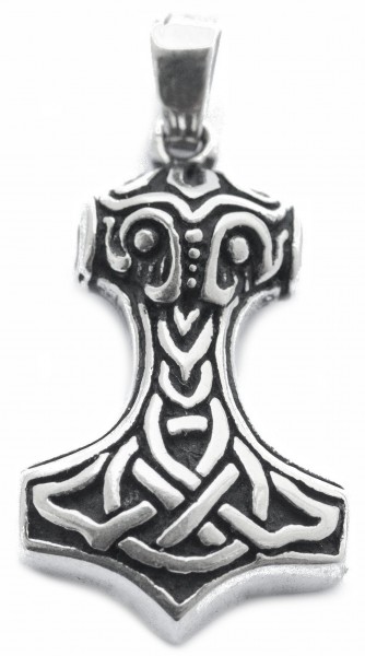 Thorshammer Mjölnir Anhänger 'Mjölnir - Thorhammer mit Knotenmuster' aus Silber 925 - Mittelalter, L