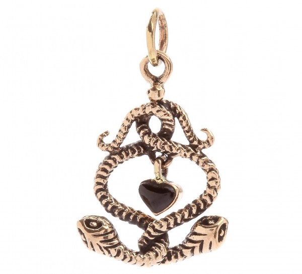 Amulett, Anhänger 'Zauberschlangen mit schwarzem Herz' aus Bronze - Mittelalter, Larp, Reenactment S