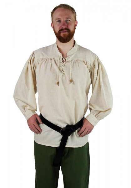 Klassisches Stehkragen Schnürhemd aus Baumwolle - Mittelalter Gewand, Larp und Reenactment