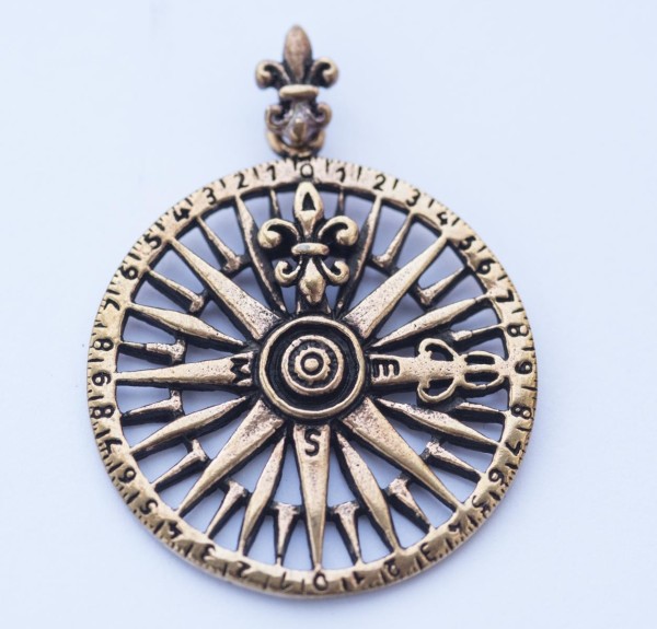 Amulett, Anhänger 'Windrose - mittelalterlicher Kompass' aus Bronze - Mittelalter, Larp, Fantasy Sch