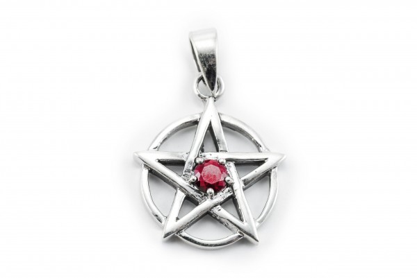 Amulett, Anhänger 'Pentagramm mit rotem Stein' aus Silber 925 - Mittelalter, Larp, Fantasy Schmuck