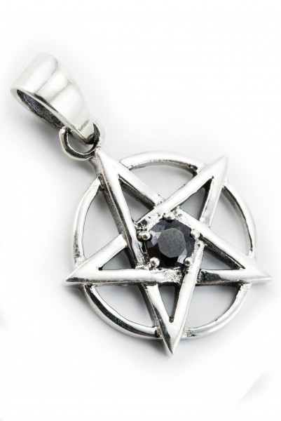 Amulett, Anhänger 'Pentagramm mit schwarzem Stein' aus Silber 925 - Mittelalter, Larp, Fantasy Schmu