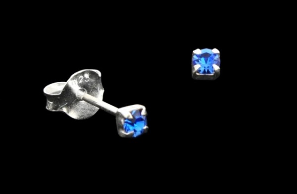 Ohrstecker 'Small Blue Crystal' Sterling Silber 925 - Schmuck für Mittelalter, Reenactment und Larp