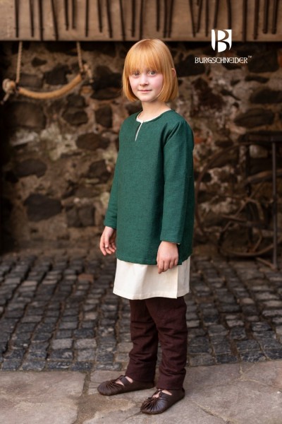 Kinder Tunika Eriksson grün, Baumwolle - Gewand für Mittelalter, Larp und Reenactment