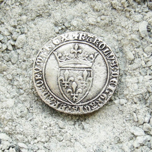historische Münze Lilie-Wappen, Beschlag silberfarben