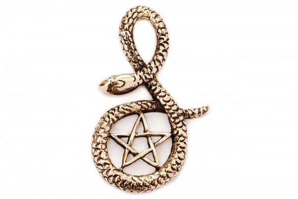 Amulett, Anhänger 'Schlange mit Pentagramm' aus Bronze - Mittelalter, Larp, Fantasy Schmuck