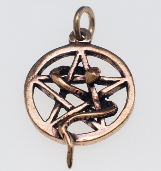 Amulett, Anhänger 'Mandara - Pentagramm und Schlange' aus Bronze - Mittelalter, Larp, Fantasy Schmuc