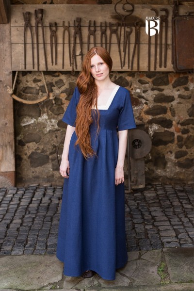 Spätmittelalterliches Kleid Frideswinde in Blau - DarkDirndl von Burgschneider