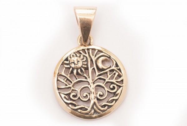 Amulett, Anhänger 'Aline - Sonne, Mond & Lebensbaum' aus Bronze - Mittelalter, Larp, Fantasy Schmuck