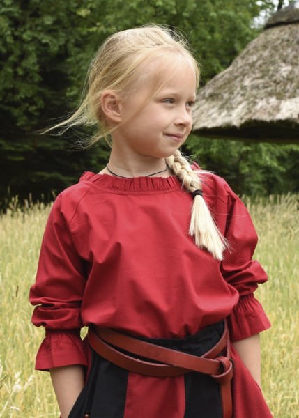 Kinder Mittelalterbluse Helena rot, Baumwolle - Gewand für Mittelalter, Larp und Reenactment