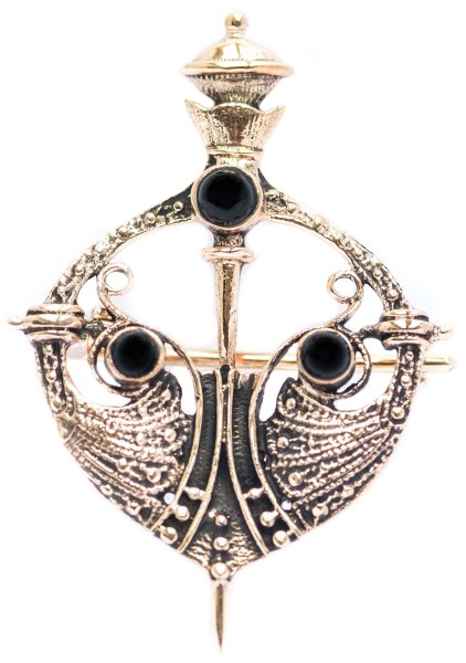 Fibel Brosche 'Arnora - Schwert mit Onyx' aus Bronze - Mittelalter, Larp, Fantasy Schmuck