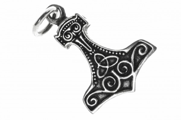 Thorshammer Mjölnir Anhänger 'Thoras - Thorhammer mit Doppelspiralen' aus Silber 925 - Mittelalter,