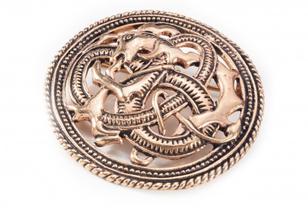 Fibel Brosche 'Fire Dragon' aus Bronze - Mittelalter, Larp, Fantasy Schmuck