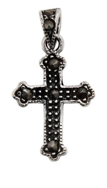 Mittelalter Kreuz, Anhänger 'Kleines Kreuz mit Markasit' aus Silber 925 - Mittelalter, Larp, Reenact