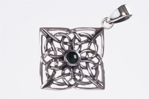 Keltisches Amulett, Anhänger 'Albwin - Keltische Erde - Grüner Kristall' aus Silber 925- Mittelalter