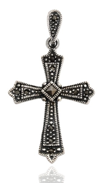 Mittelalter Kreuz, Anhänger 'Kreuz mit Markasitsteinchen' aus Silber 925 - Mittelalter, Larp, Reenac
