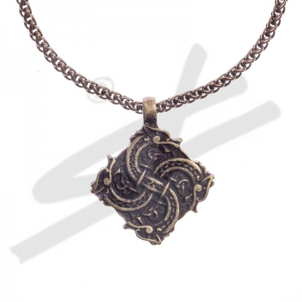 Halskette keltisches Drachenkreuz, altmessingfarben