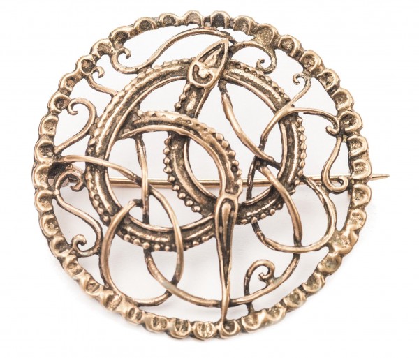 Fibel Brosche 'Midgardschlange' aus Bronze - Mittelalter, Larp, Fantasy Schmuck