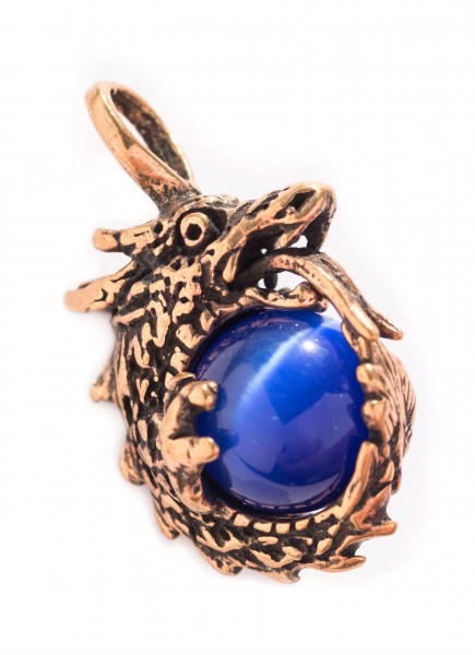 Drachen Amulett, Anhänger 'Mundi mit blauer Kugel' aus Bronze - Mittelalter, Larp, Reenactment Schmu