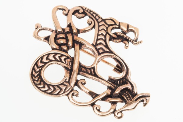 Fibel Brosche 'Midga - Midgardschlange' aus Bronze - Mittelalter, Larp, Fantasy Schmuck