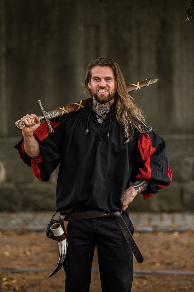 Landsknechthemd "Albert" schwarz-rot, Baumwolle