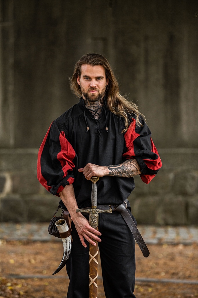 Landsknechthemd "Albert" schwarz-rot, Baumwolle