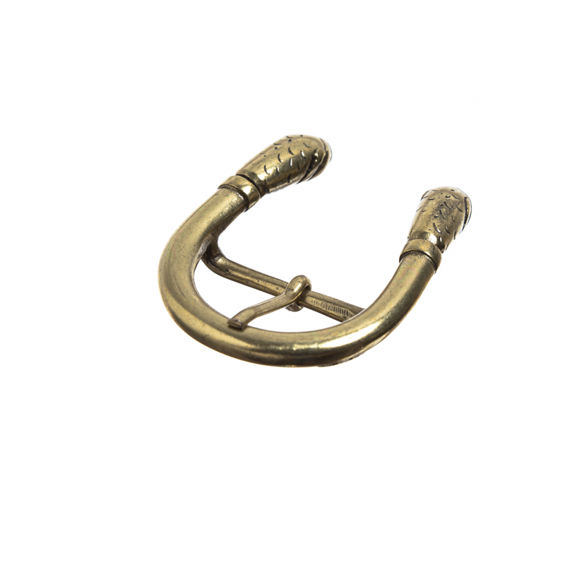 Doppel-Schlange, Dorn-Halbschließe, 3cm, messingfarben, Mittelal
