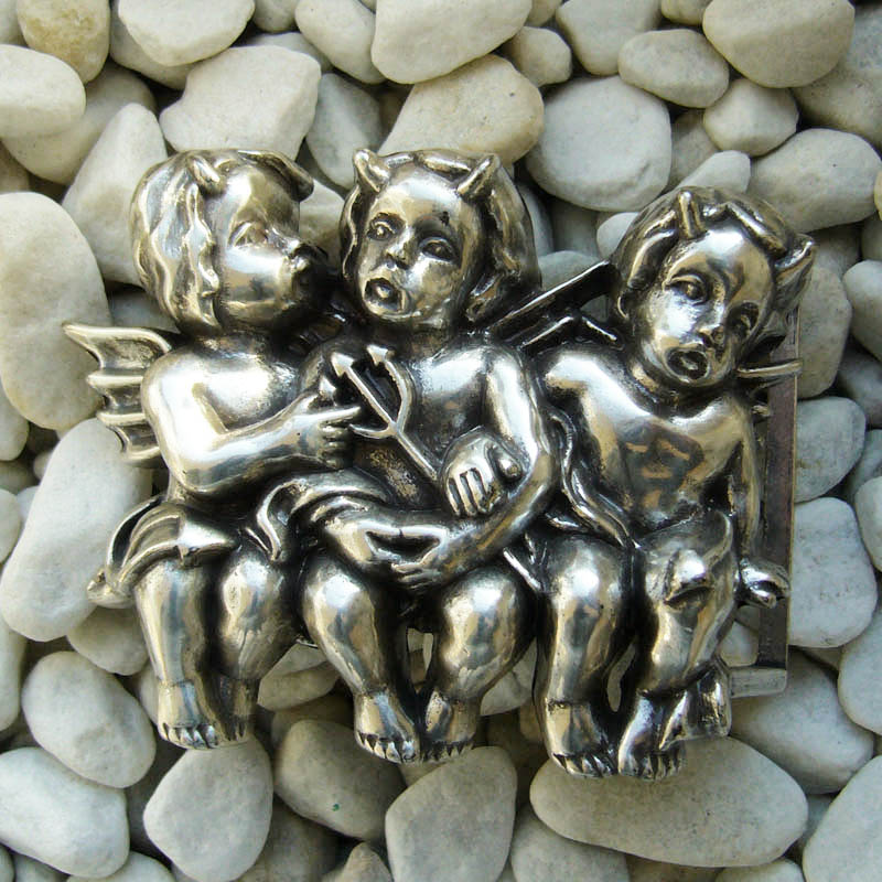 Little Devils, 4cm, silberne Fantasy-Teufelchen-Schließe, Schnal