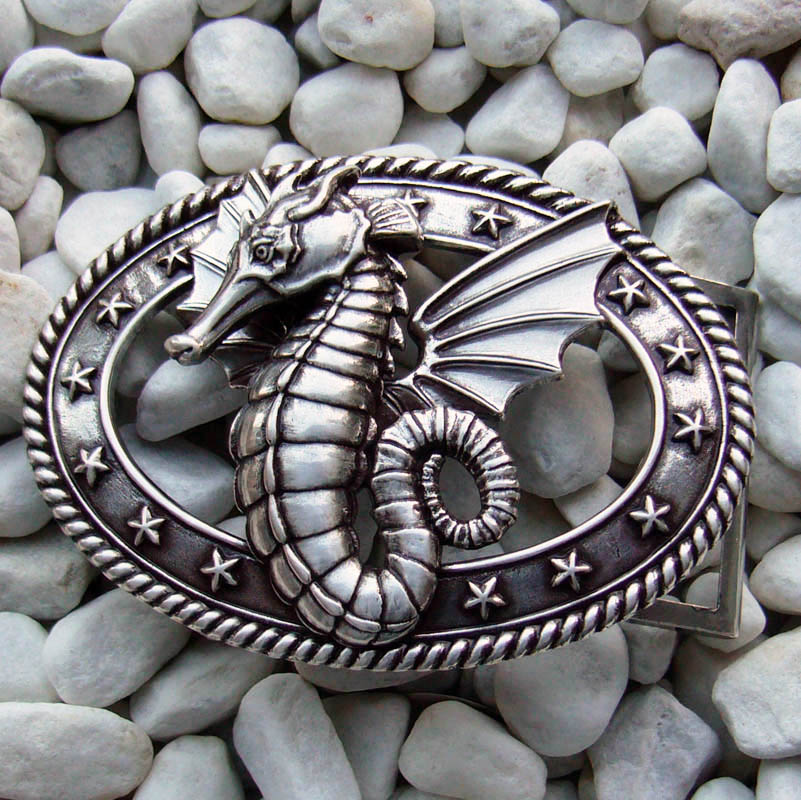 Hippocamp, 4cm silberfarbene Seepferdchen-Schließe, Schnalle