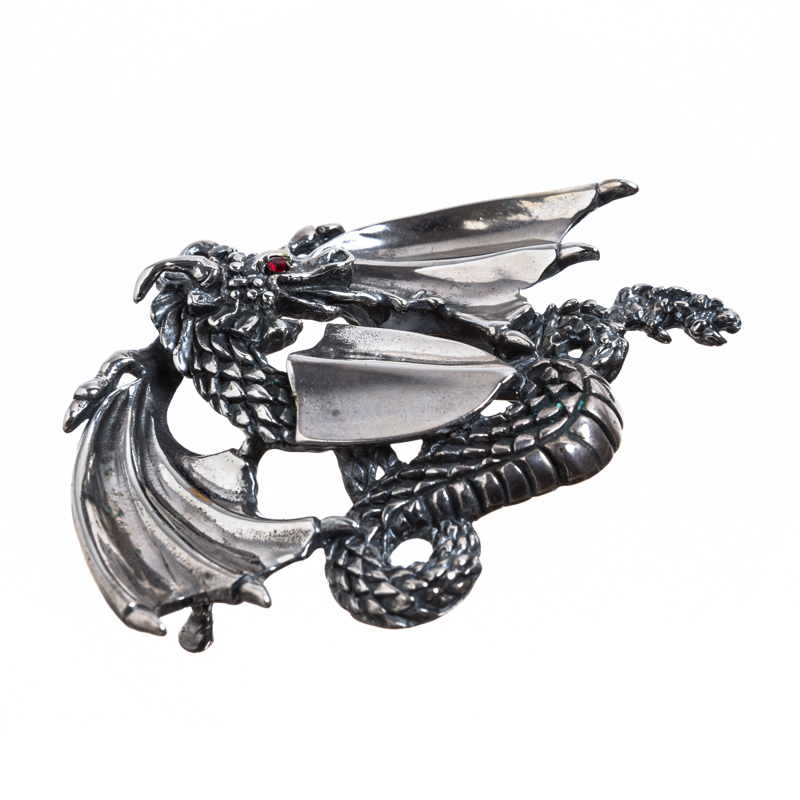 GRANAT, exclusive, handgefertigte Drachen-Schließe aus Bronze, S