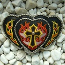 L3-Heart Cross, 4cm, bestickte Gürtelschließe, Schnalle
