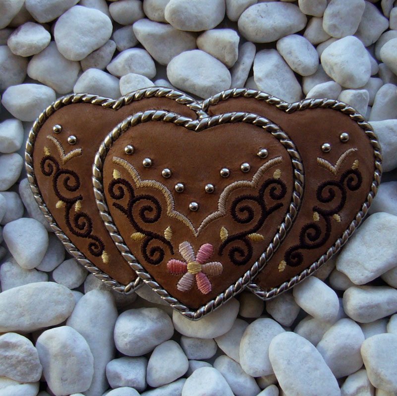 Heart Country, 4cm, hellbraune bestickte Gürtelschließe, Schnall