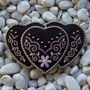 Heart Country, 4cm, schwarze bestickte Gürtelschließe, Schnalle