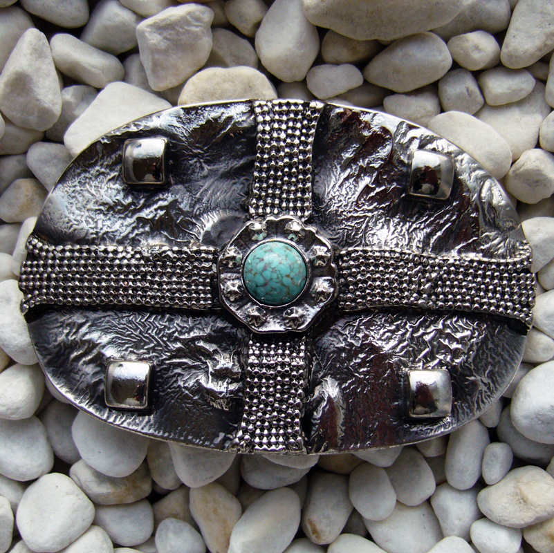 Full, Kettenkreuz-Schließe, 4cm, schwarzsilber, türkis, Schnalle