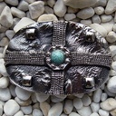 Full, Kettenkreuz-Schließe, 4cm, schwarzsilber, türkis, Schnalle