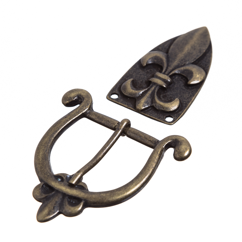 PORTOS-SET, 3cm, altmessingfarbene Lilien-Schließe mit Gürtelspi
