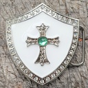 LANZELOT, silberne 4cm Wappen-Schließe, Strass, Schnalle, Mittel